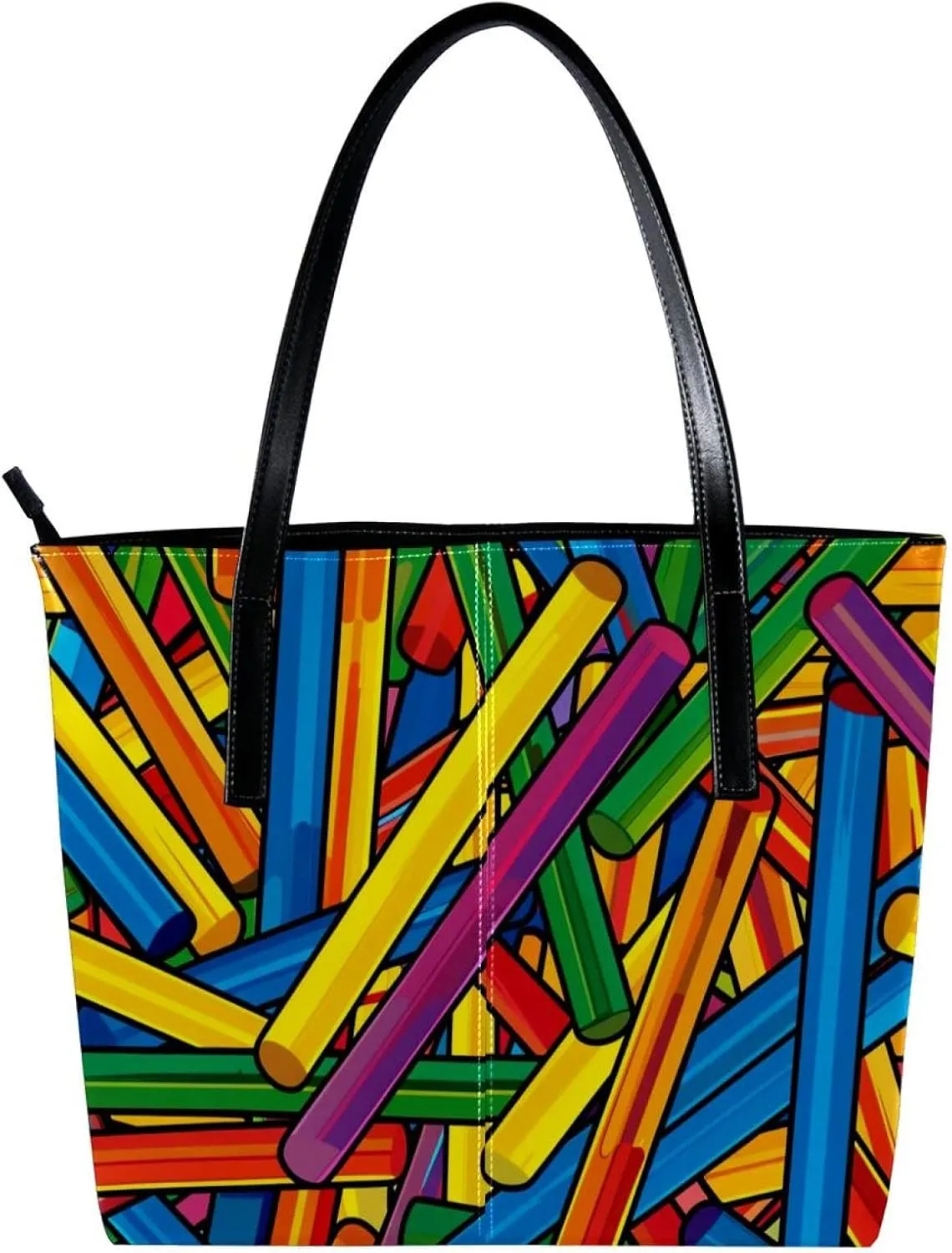Tote Bag, Large Tote Bags for Women, Tote Bag with Zipper, Modern Cartoon Geometric Pattern Rainbow, Tote Bags for Women