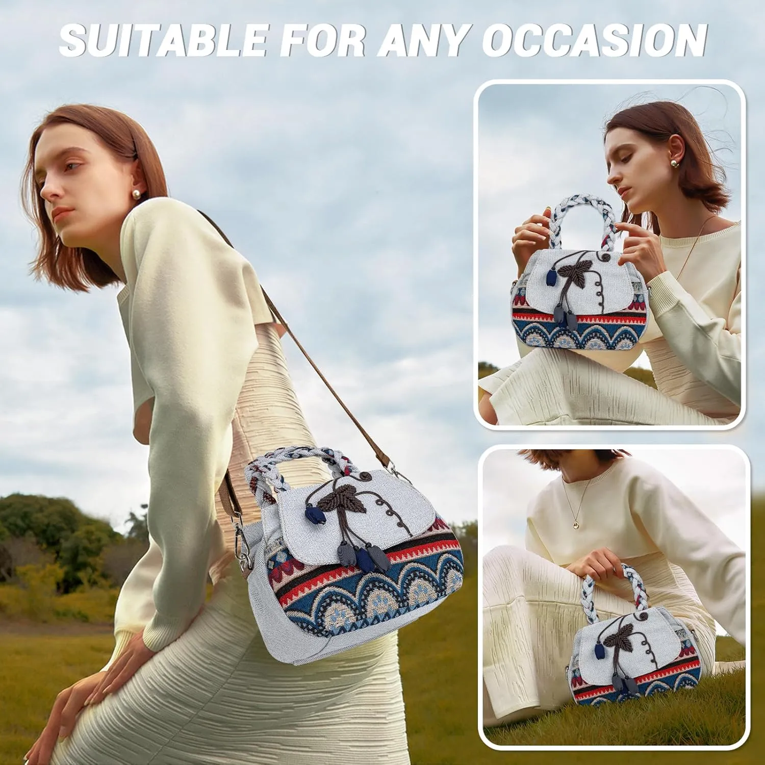 Tote Bag With Zipper, Small Crossbody Bags for Women Trendy, Hand-Woven Shoulder Handbags for Women