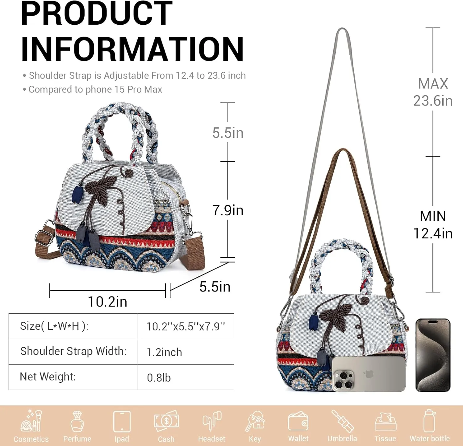 Tote Bag With Zipper, Small Crossbody Bags for Women Trendy, Hand-Woven Shoulder Handbags for Women