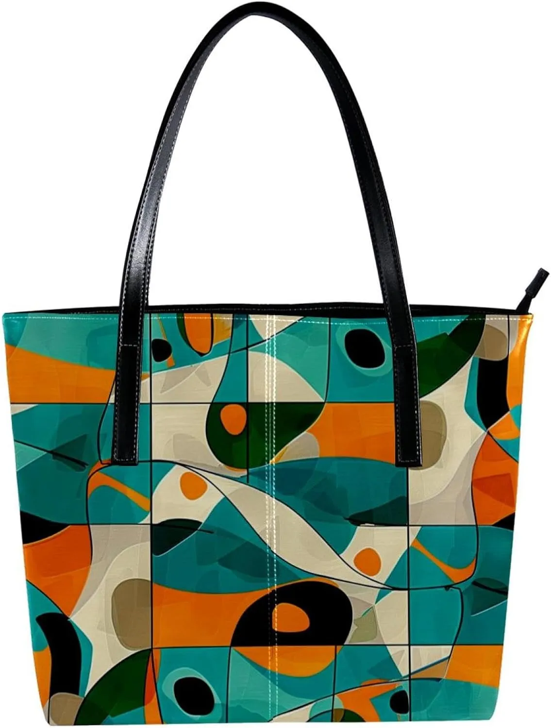 Tote Bags, Large Tote Bag, Tote Bag with Zipper, Modern Geometric Pattern Green Abstract Art, Tote Bag for Work