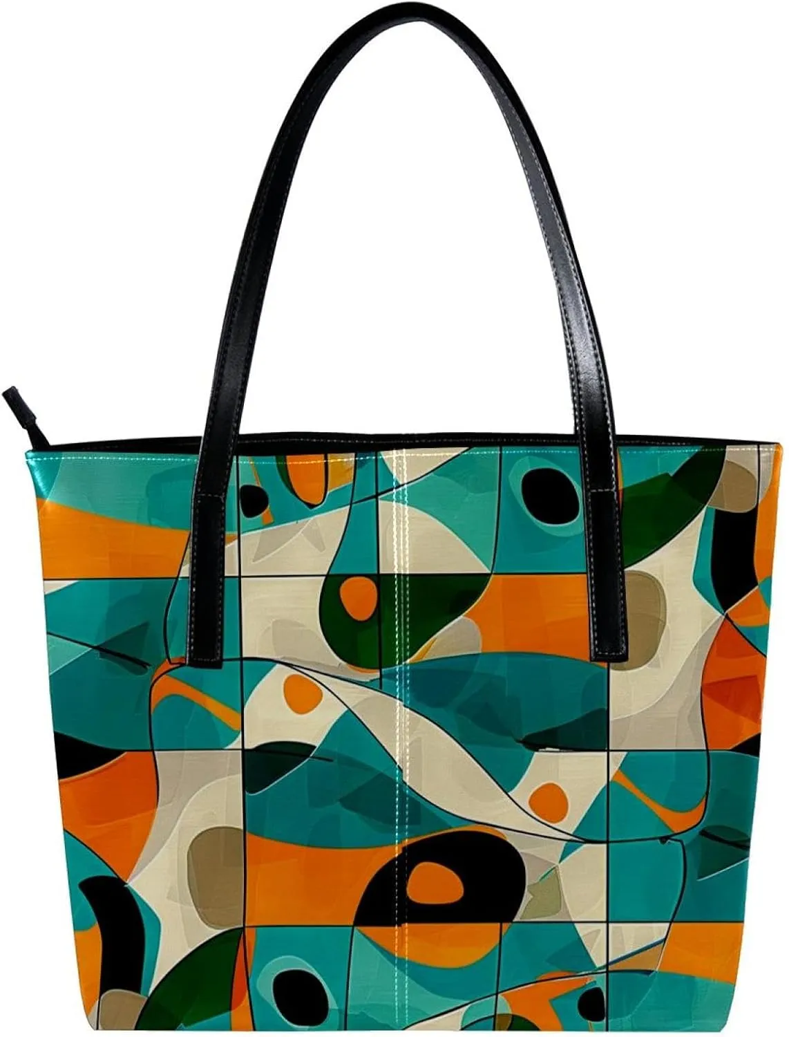 Tote Bags, Large Tote Bag, Tote Bag with Zipper, Modern Geometric Pattern Green Abstract Art, Tote Bag for Work