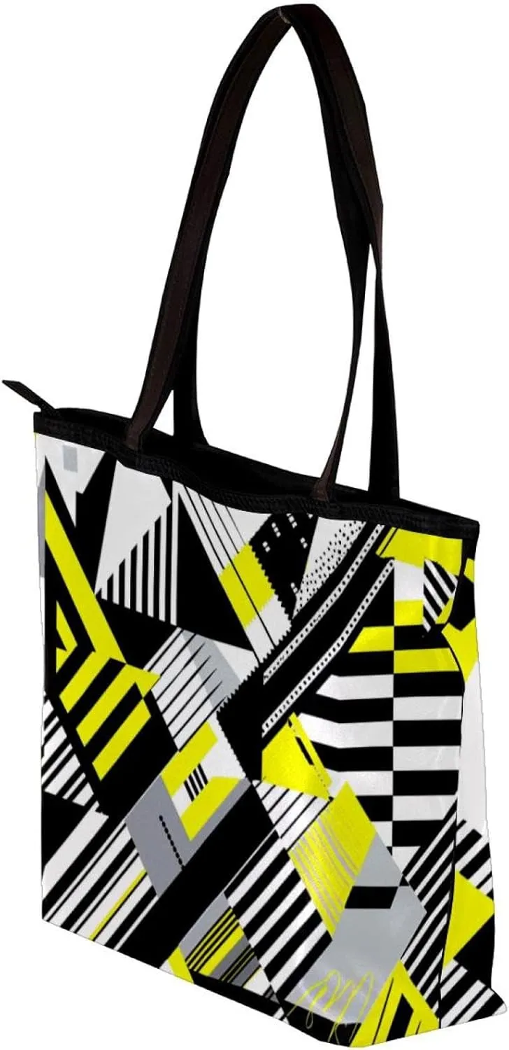Tote Bags, Large Tote Bags for Women, Women's Tote Handbags, Modern Geometric Pattern Purple Black, Womens Tote Bags for Work