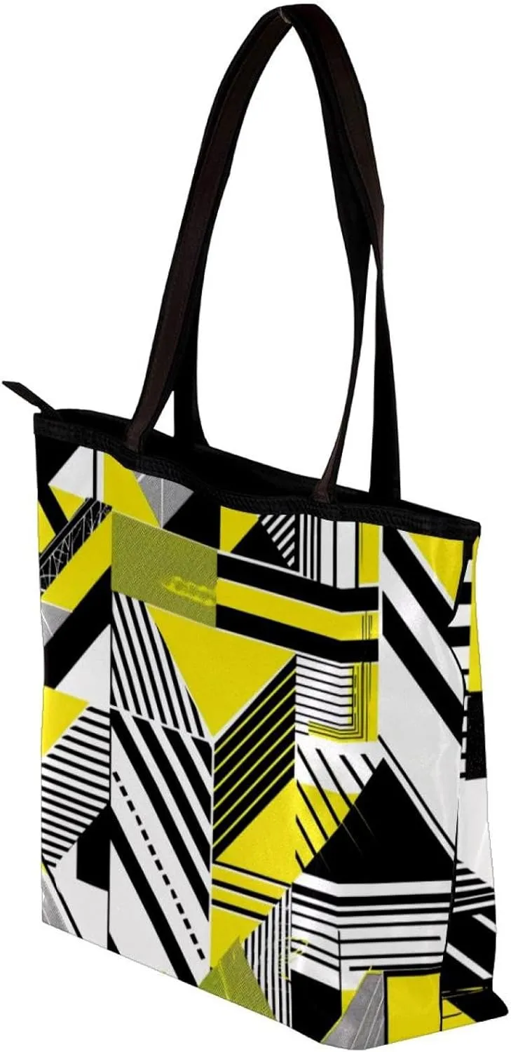 Tote Bags, Large Tote Bags for Women, Women's Tote Handbags, Modern Geometric Pattern Purple Black, Womens Tote Bags for Work