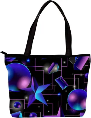 Tote Bags, Large Tote Bags for Women, Women's Tote Handbags, Modern Geometric Pattern Purple Black, Womens Tote Bags for Work