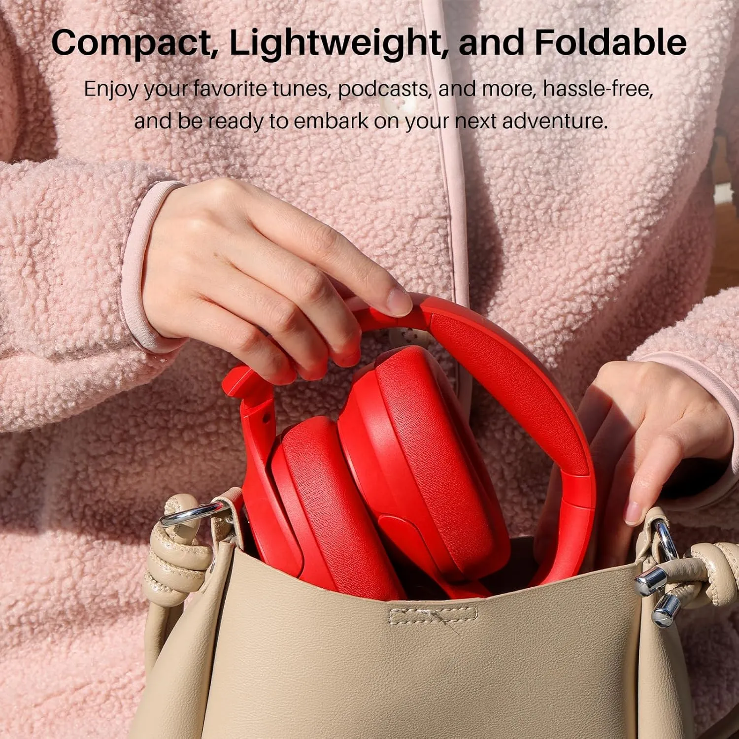 TOZO HT2 Hybrid Active Noise Cancelling Headphones, Wireless Over Ear Bluetooth Headset, 60H Playtime, Hi-Res Audio Custom EQ via App Deep Bass Comfort Fit Ear Cups, for Home Office Travel Red