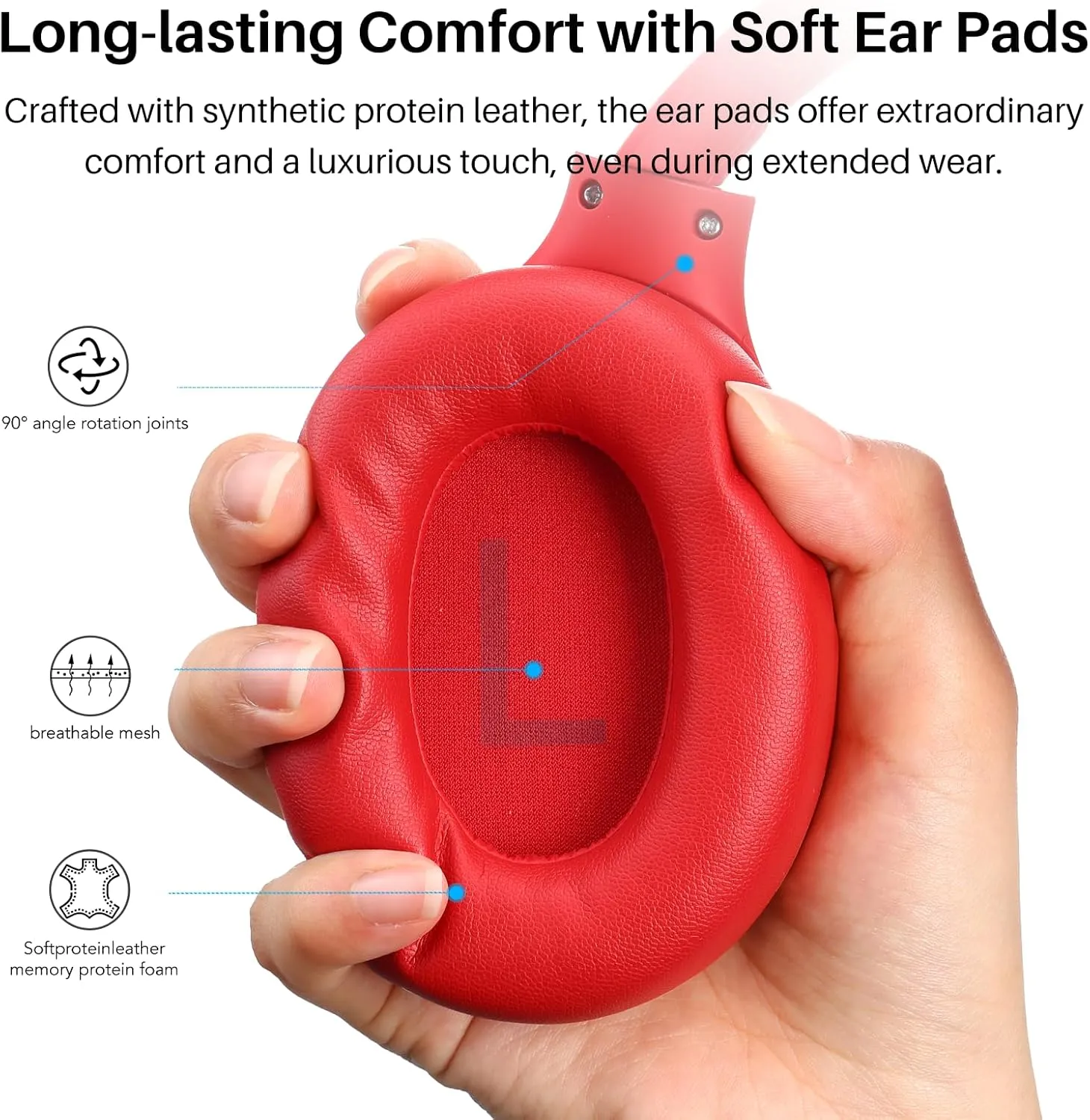 TOZO HT2 Hybrid Active Noise Cancelling Headphones, Wireless Over Ear Bluetooth Headset, 60H Playtime, Hi-Res Audio Custom EQ via App Deep Bass Comfort Fit Ear Cups, for Home Office Travel Red