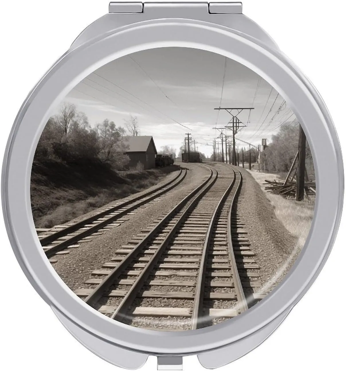 Train Track Travel Makeup Mirror Portable Double Sided Folding Mirror 1X/2X Magnifying Round Vanity Mirror for Home Office Women Purse Handbag Wallet