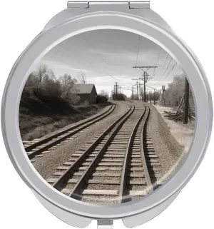 Train Track Travel Makeup Mirror Portable Double Sided Folding Mirror 1X/2X Magnifying Round Vanity Mirror for Home Office Women Purse Handbag Wallet