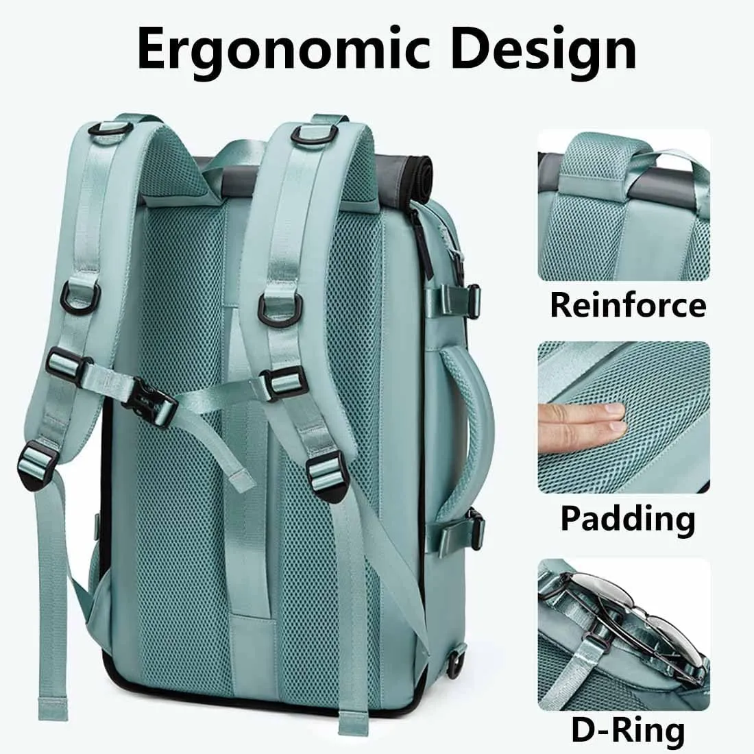 Travel Backpack for Women Men Carry On Backpack fits 16” Laptop Waterproof Convertible Backpack with Shoe Compartment (Black)