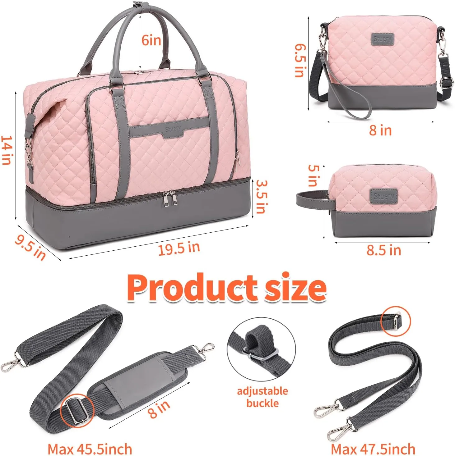 Travel Bag for Women: 21" Large Weekender Bags for Women with Shoe Compartment & Toiletry Bags, 3PCS Overnight Duffel Tote for Carry on Weekend Travel Business Trip Airplane Traveling, Gym