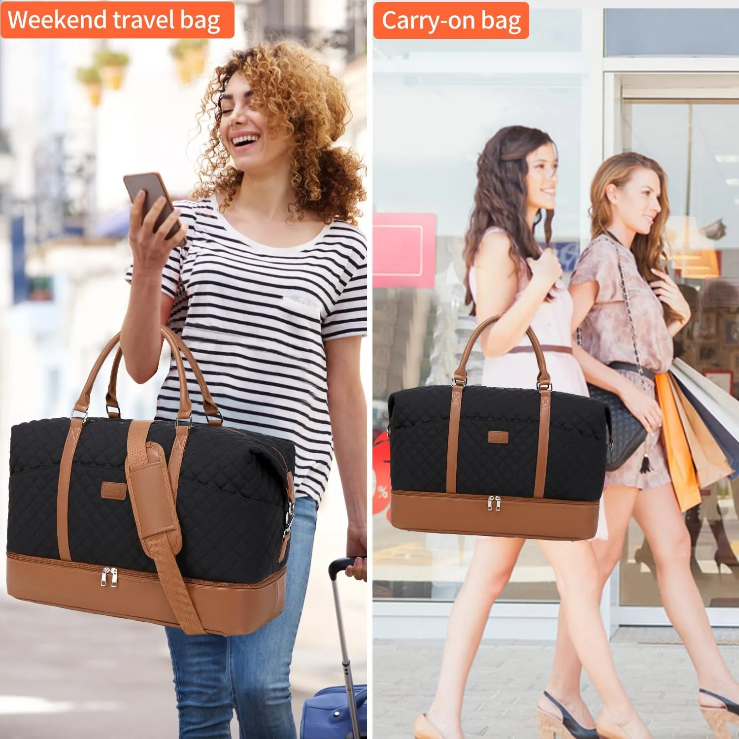 Travel Bag for Women: 21" Large Weekender Bags for Women with Shoe Compartment & Toiletry Bags, 3PCS Overnight Duffel Tote for Carry on Weekend Travel Business Trip Airplane Traveling, Gym