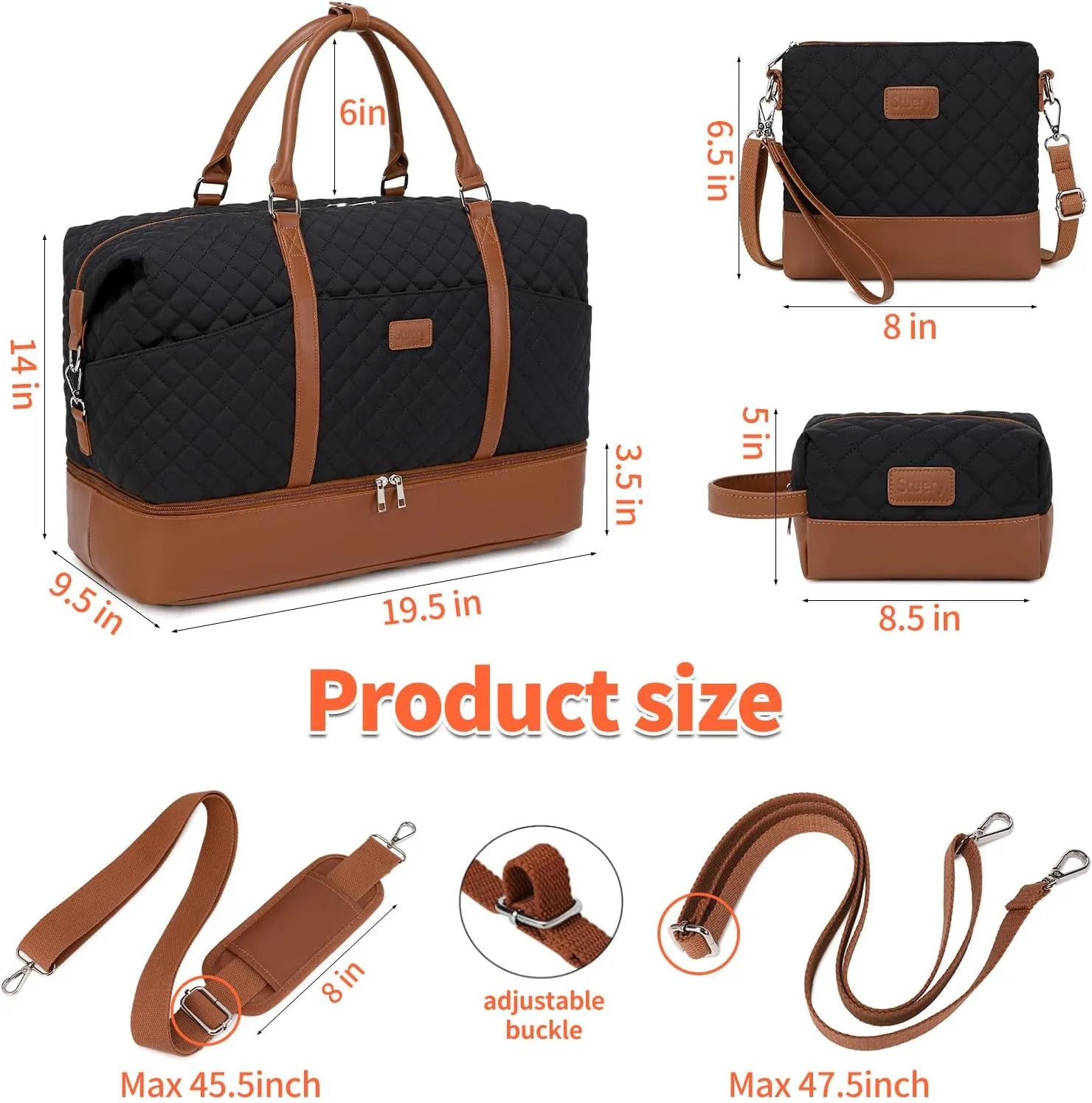 Travel Bag for Women: 21" Large Weekender Bags for Women with Shoe Compartment & Toiletry Bags, 3PCS Overnight Duffel Tote for Carry on Weekend Travel Business Trip Airplane Traveling, Gym