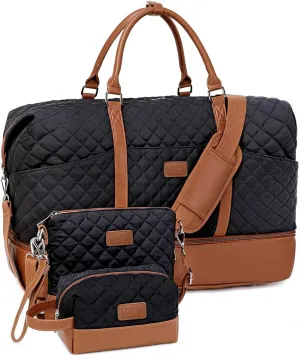 Travel Bag for Women: 21" Large Weekender Bags for Women with Shoe Compartment & Toiletry Bags, 3PCS Overnight Duffel Tote for Carry on Weekend Travel Business Trip Airplane Traveling, Gym