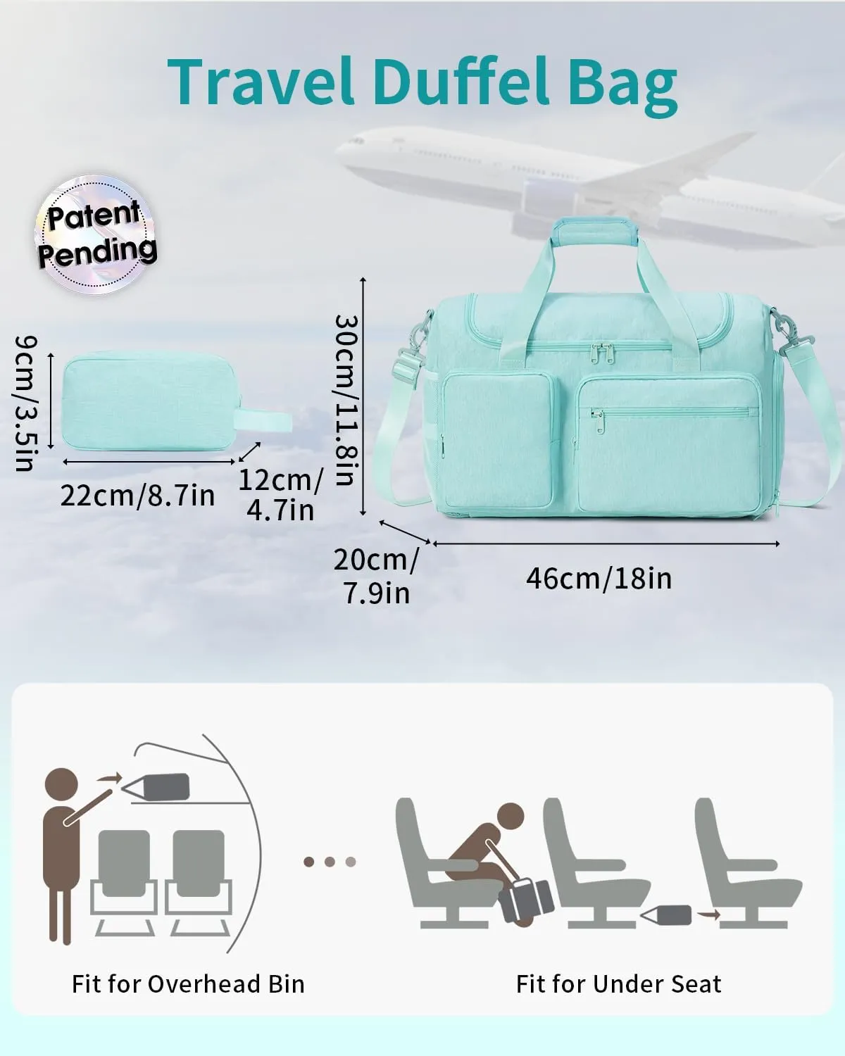 Travel Duffel Bag 27L Gym Bag with Shoe Compartment Carry on Overnight Backpack with Toiletry Bag & Wet Pocket Patent Pending