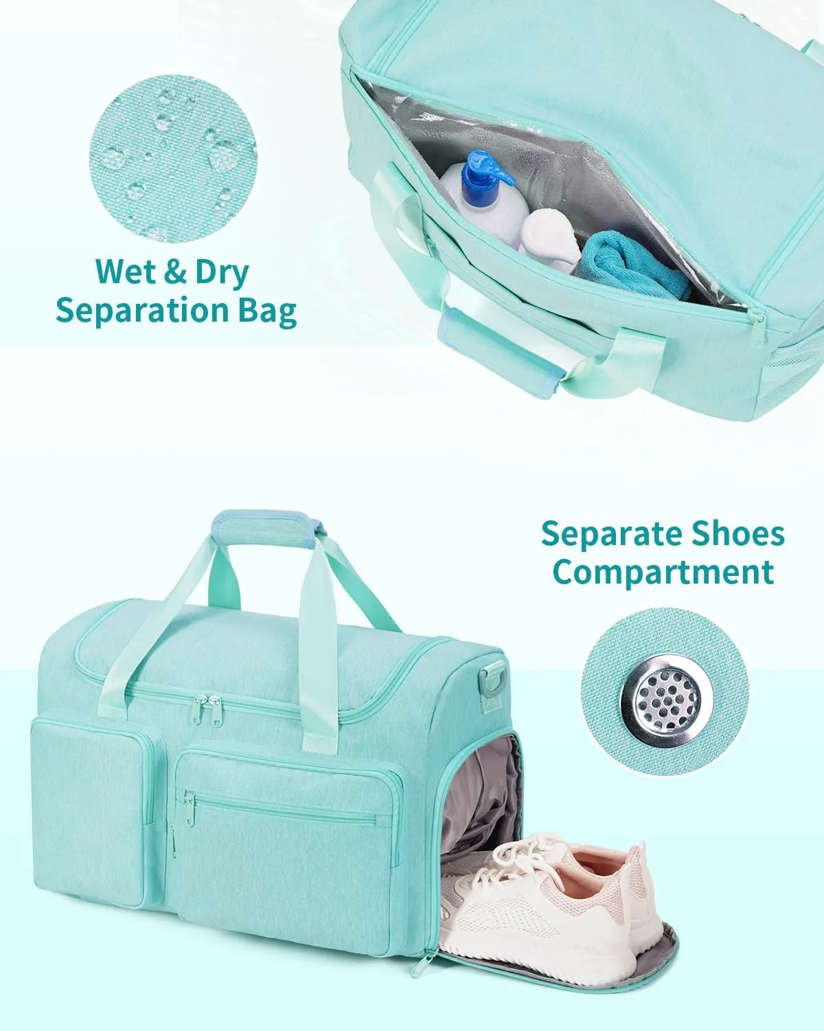 Travel Duffel Bag 27L Gym Bag with Shoe Compartment Carry on Overnight Backpack with Toiletry Bag & Wet Pocket Patent Pending