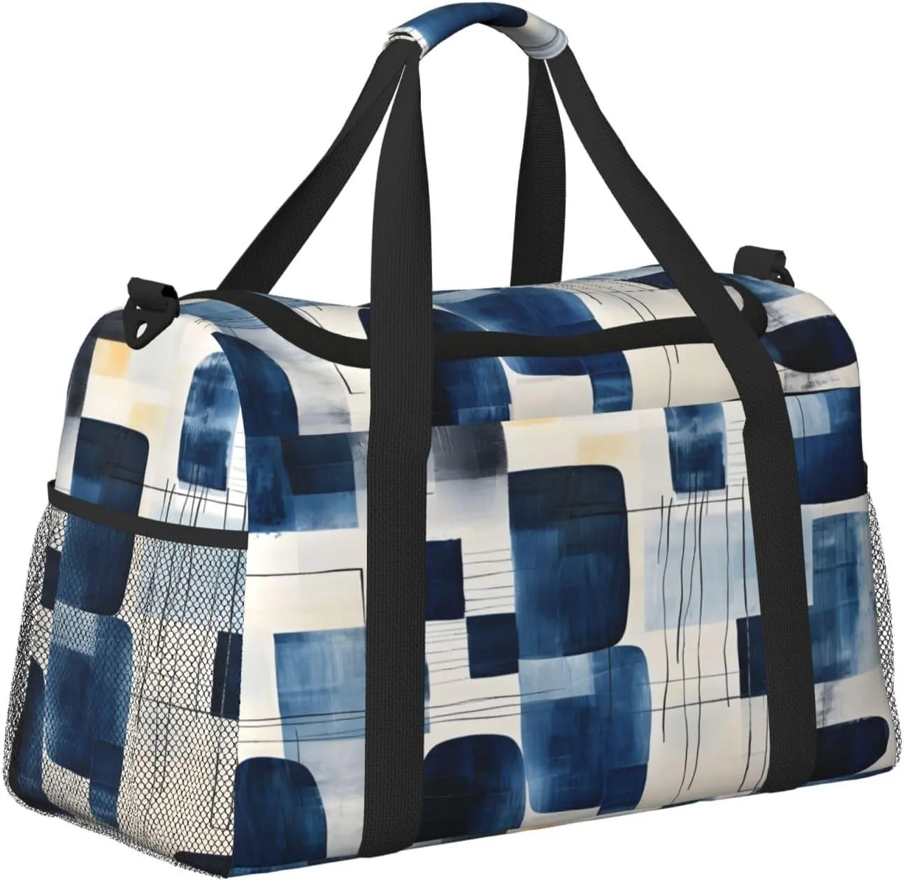 Travel Duffel Bag For Men Women, Navy Irregular Geometric Pattern Carry On Sport Gym Bag With Shoulder Strap Lightweight Waterproof Weekender Bag Overnight Bag