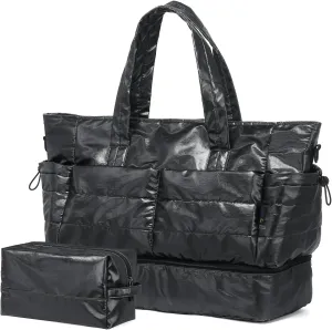 Travel Duffel Bag for Women, 50L Weekender Bag, Gym Bag with Shoes Compartment, Carry on Overnight Bag with Toiletry Bag for Travel Trip Camping, Black
