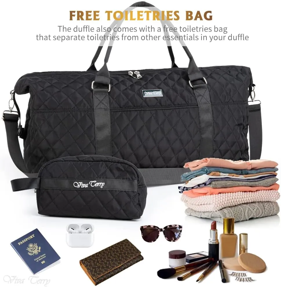 Travel Duffel Bag for Women, Large Overnight Weekender with Adjustable Strap, Wet Pocket, Carry On Sports Tote, Hospital Bag