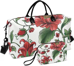 Travel Duffel Bag Large Weekender Overnight Bags for Women Men, Russian Floral Pattern Gym Bag with Toiletry Bag