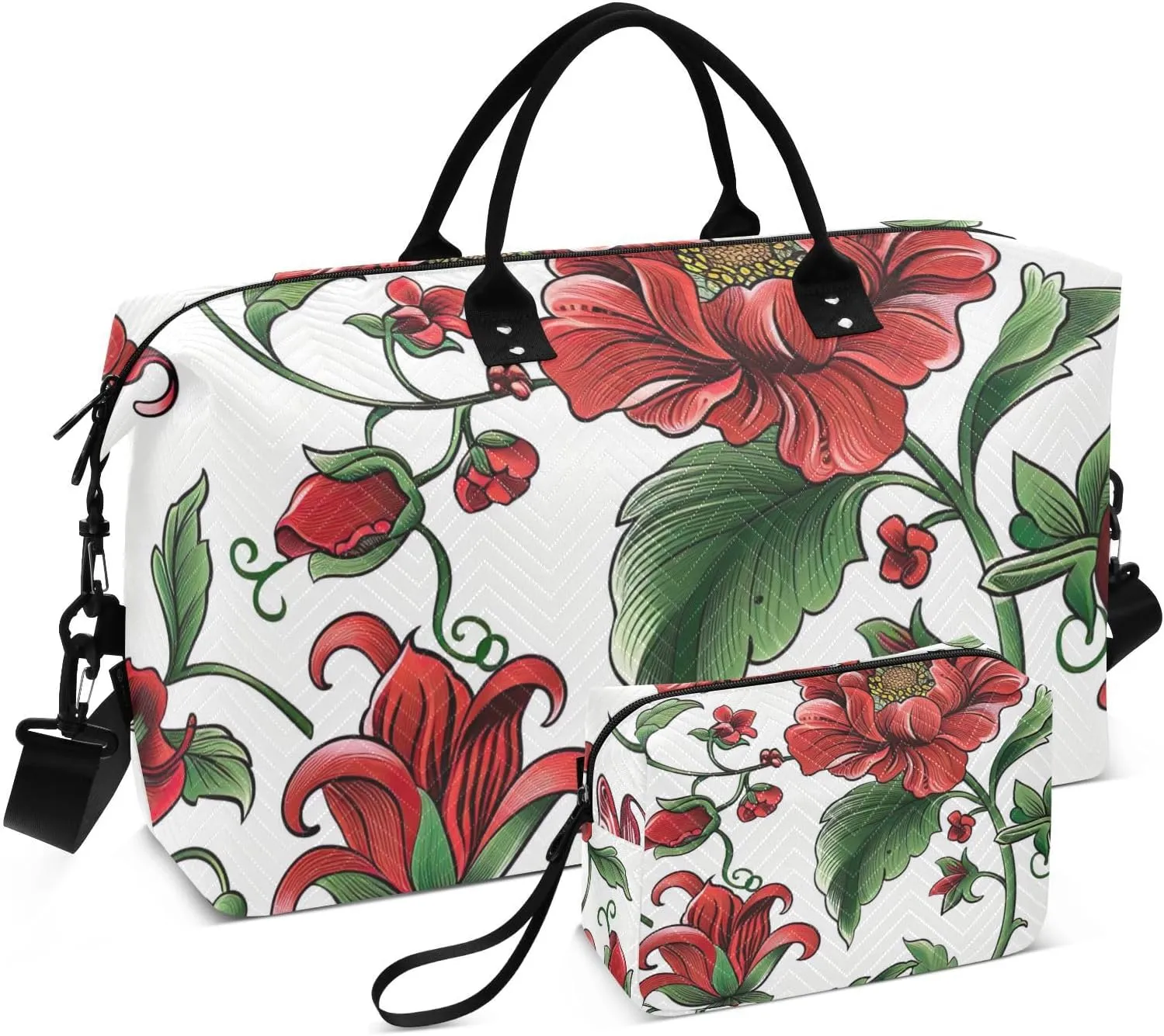 Travel Duffel Bag Large Weekender Overnight Bags for Women Men, Russian Floral Pattern Gym Bag with Toiletry Bag