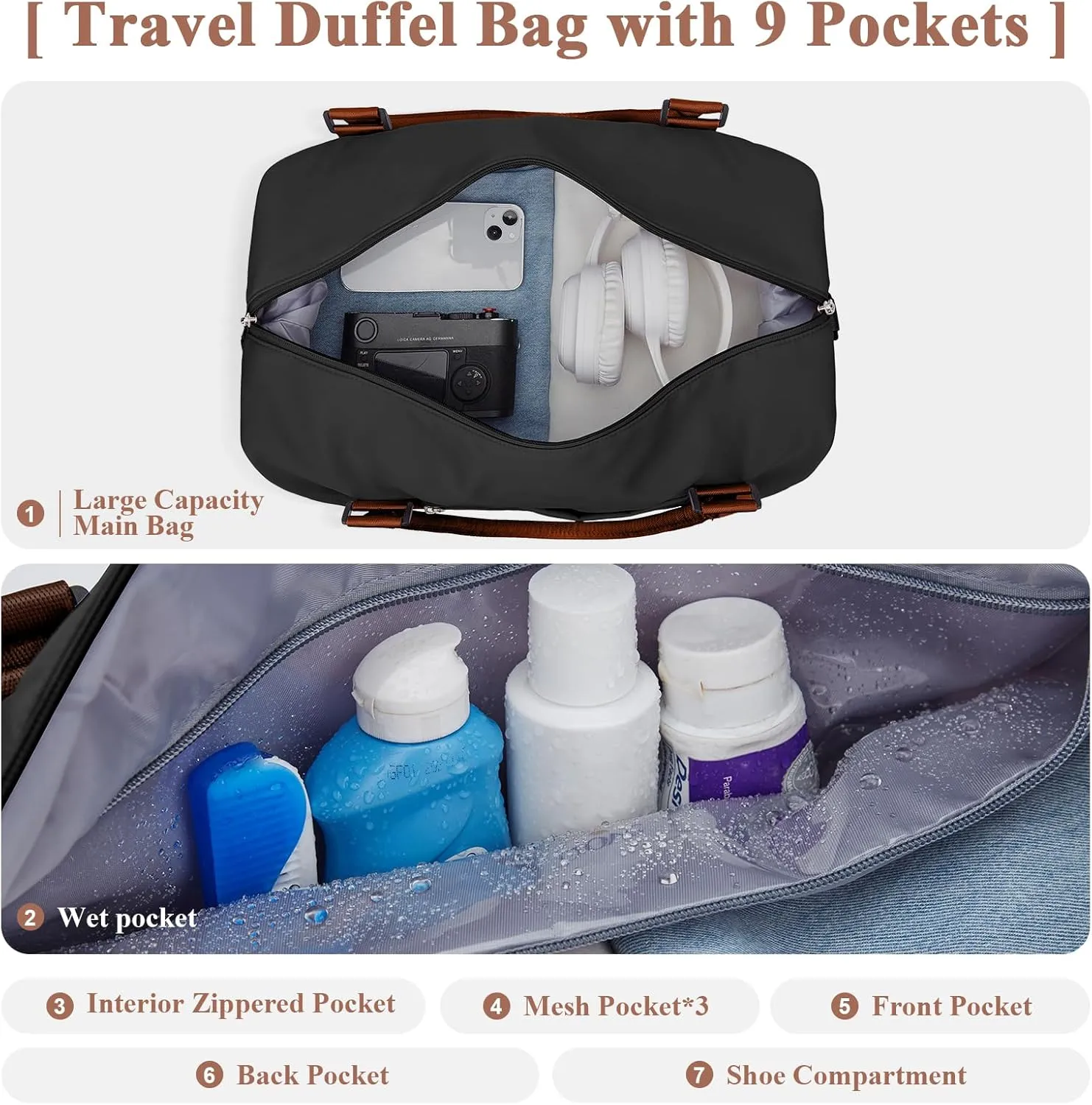 Travel Duffel Bag with Shoes Compartment, Overnight Weekender Bags for Women, Carry on Personal Item Travel Set