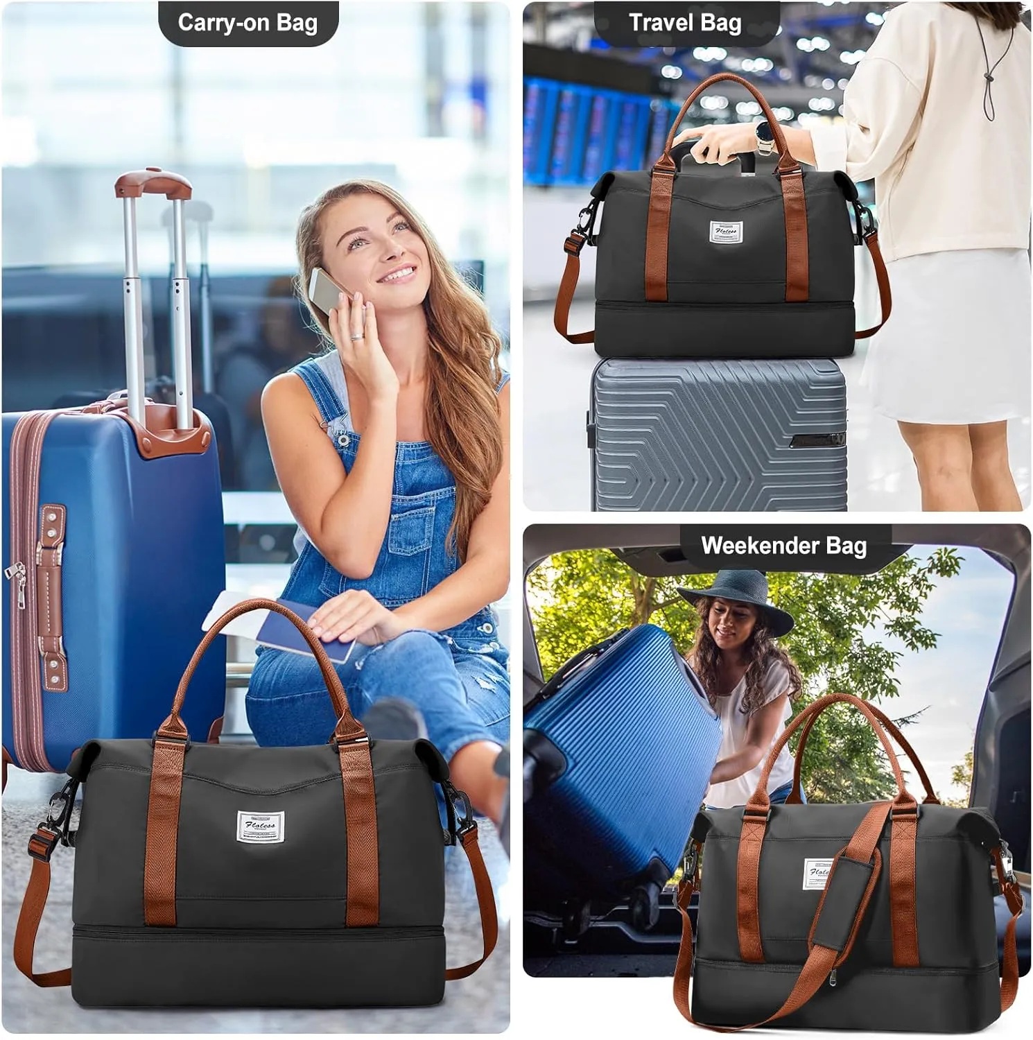 Travel Duffel Bag with Shoes Compartment, Overnight Weekender Bags for Women, Carry on Personal Item Travel Set