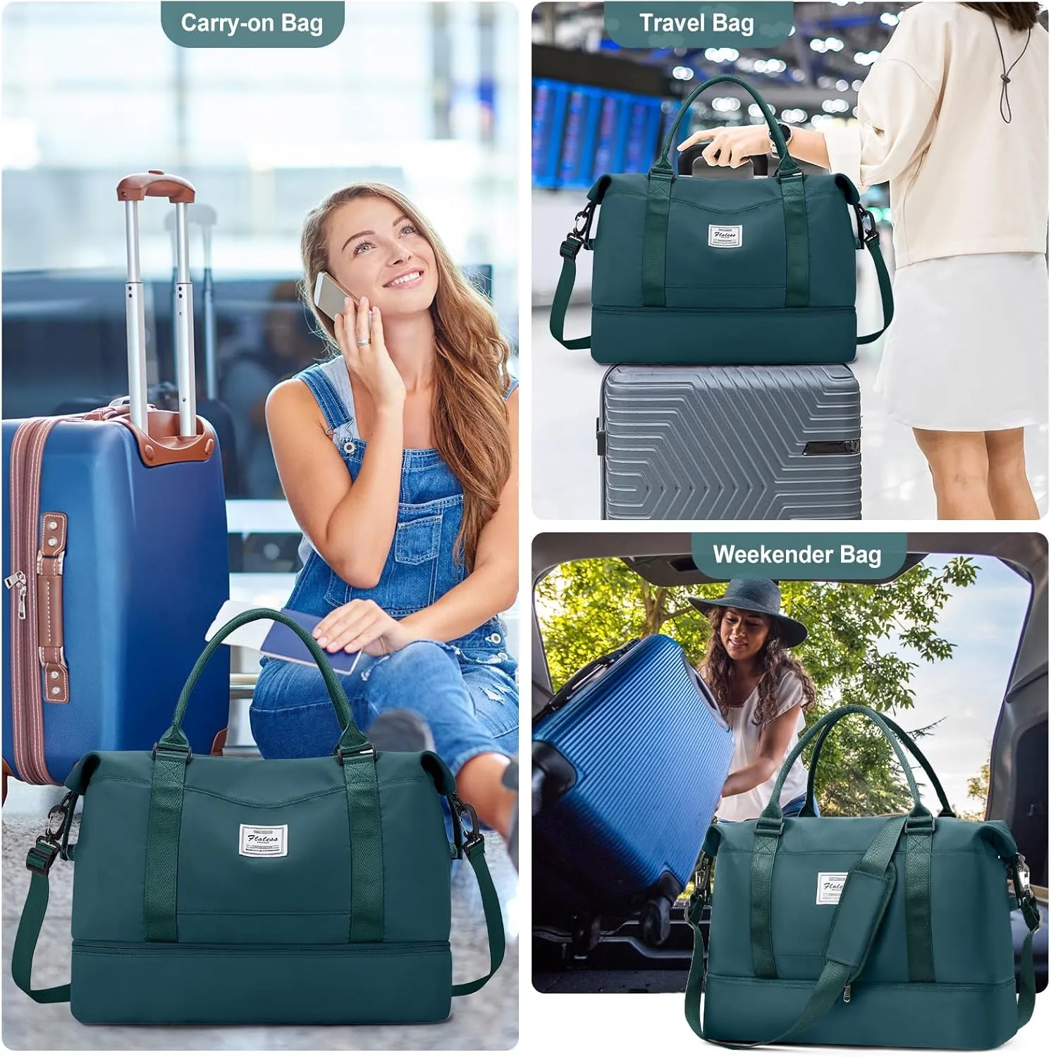 Travel Duffel Bag with Shoes Compartment, Overnight Weekender Bags for Women, Carry on Personal Item Travel Set