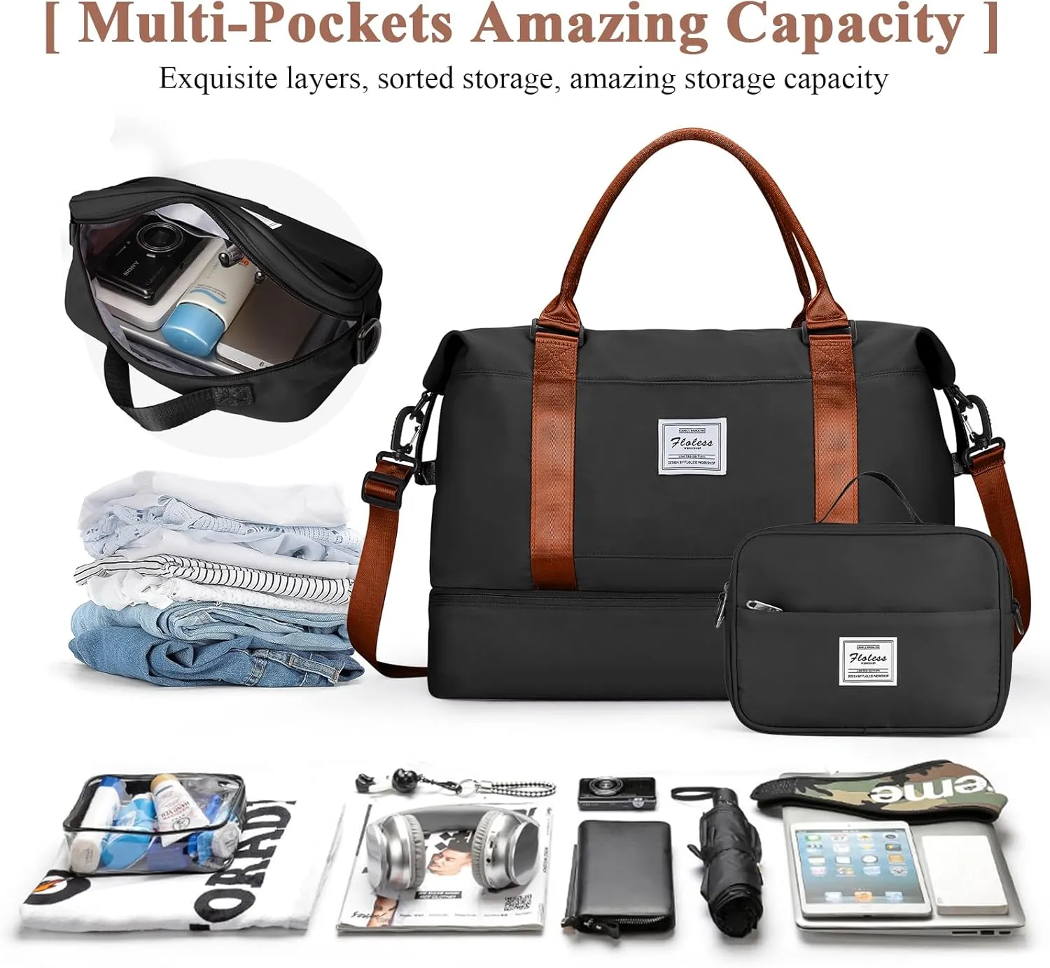 Travel Duffel Bag with Shoes Compartment, Overnight Weekender Bags for Women, Carry on Personal Item Travel Set