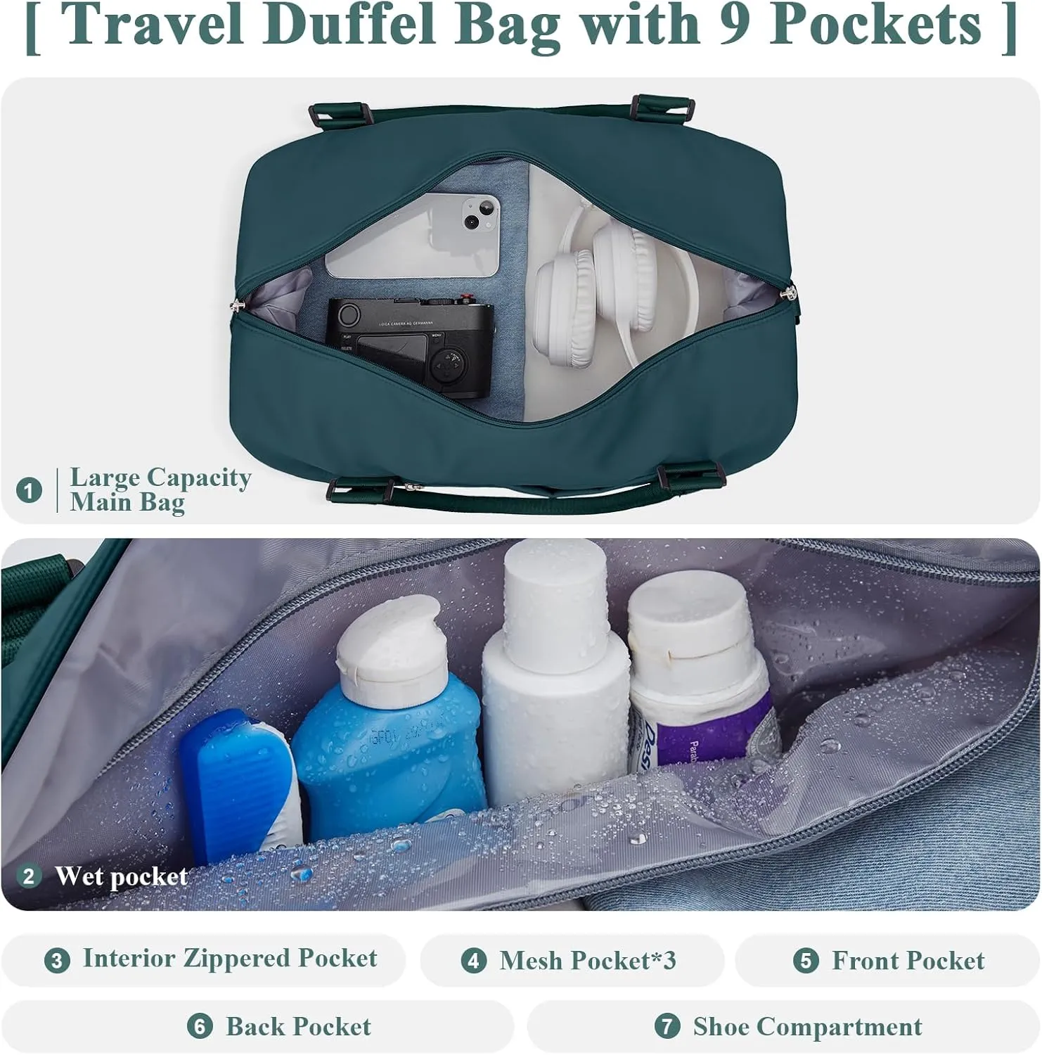 Travel Duffel Bag with Shoes Compartment, Overnight Weekender Bags for Women, Carry on Personal Item Travel Set