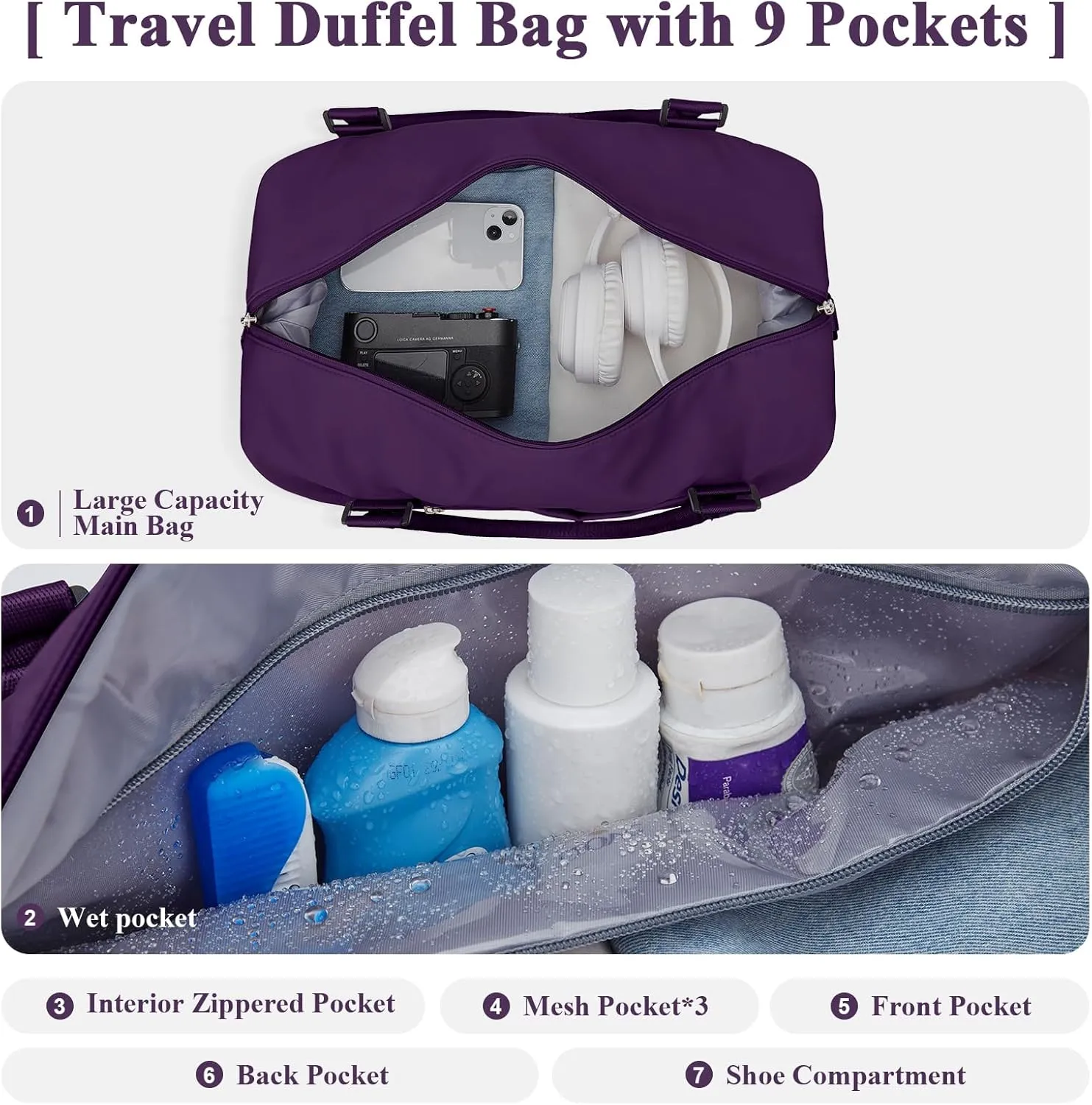 Travel Duffel Bag with Shoes Compartment, Overnight Weekender Bags for Women, Carry on Personal Item Travel Set