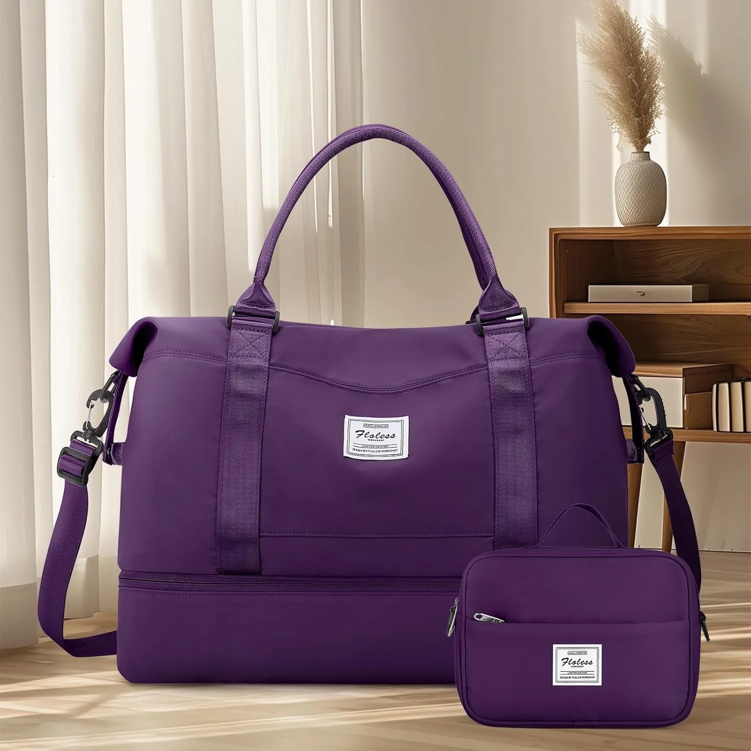 Travel Duffel Bag with Shoes Compartment, Overnight Weekender Bags for Women, Carry on Personal Item Travel Set