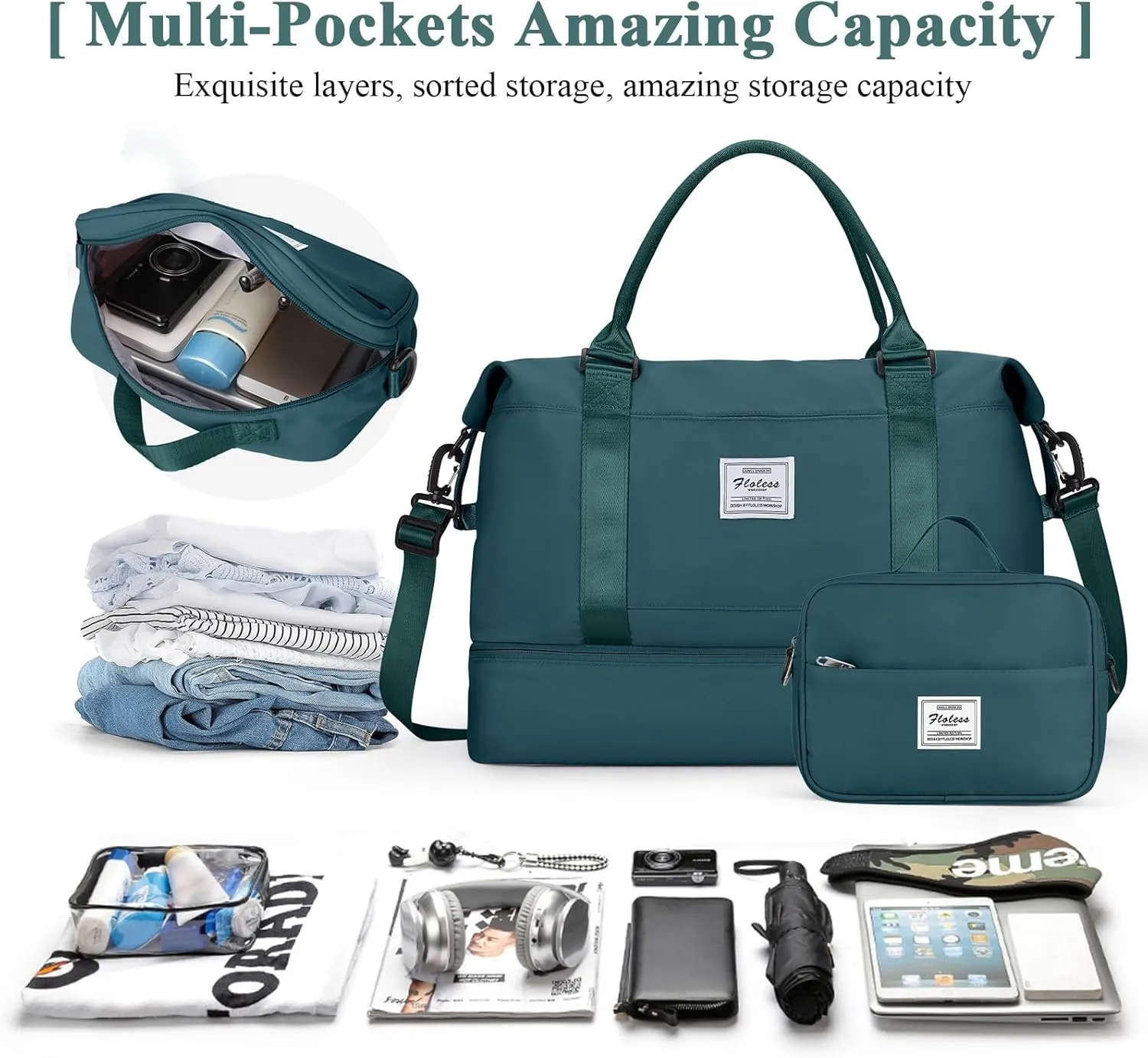 Travel Duffel Bag with Shoes Compartment, Overnight Weekender Bags for Women, Carry on Personal Item Travel Set