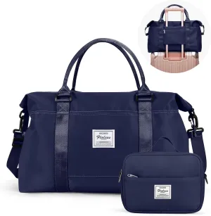Travel Duffel Bag with Toiletry Bag for Women, Overnight Weekender Bag with Wet Pocket & Trolley Sleeve, Carry On Tote Bag Sports Gym Bag,Dark Blue