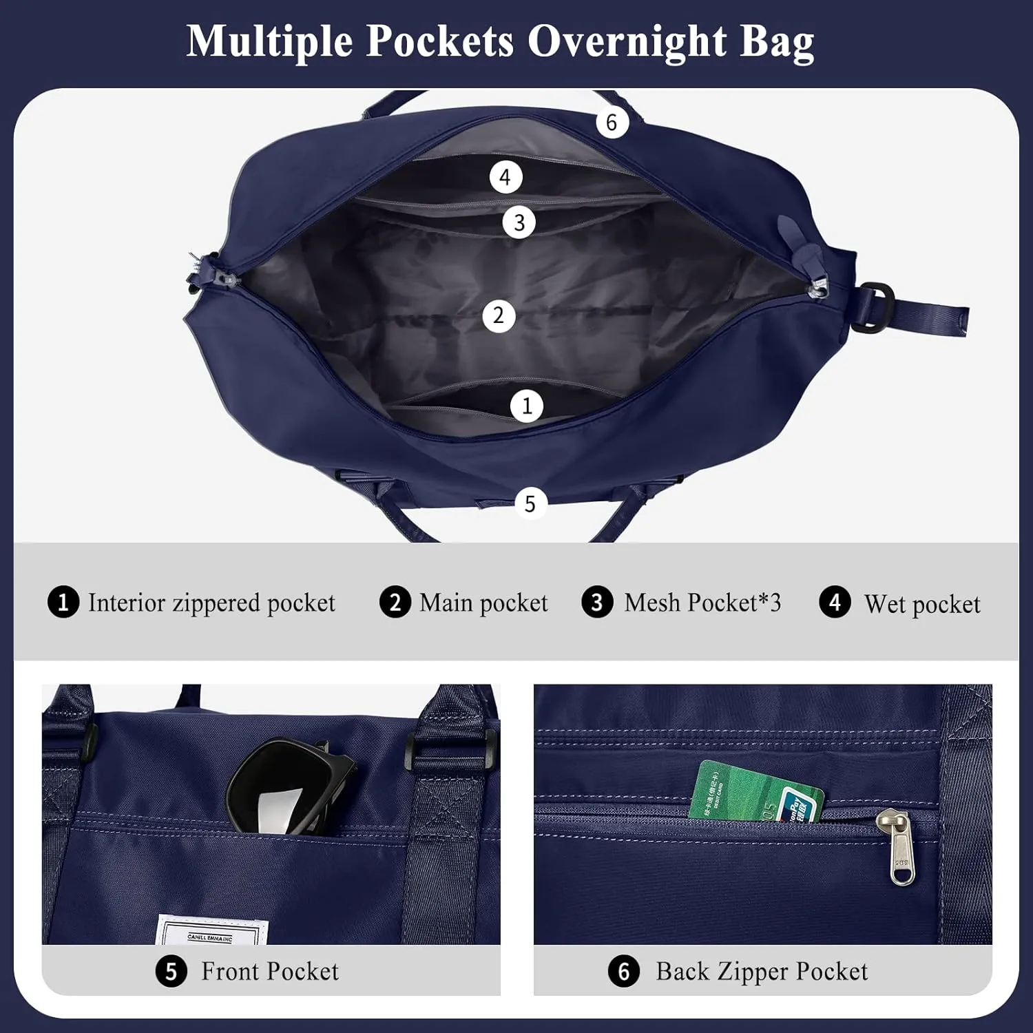 Travel Duffel Bag with Toiletry Bag for Women, Overnight Weekender Bag with Wet Pocket & Trolley Sleeve, Carry On Tote Bag Sports Gym Bag,Dark Blue