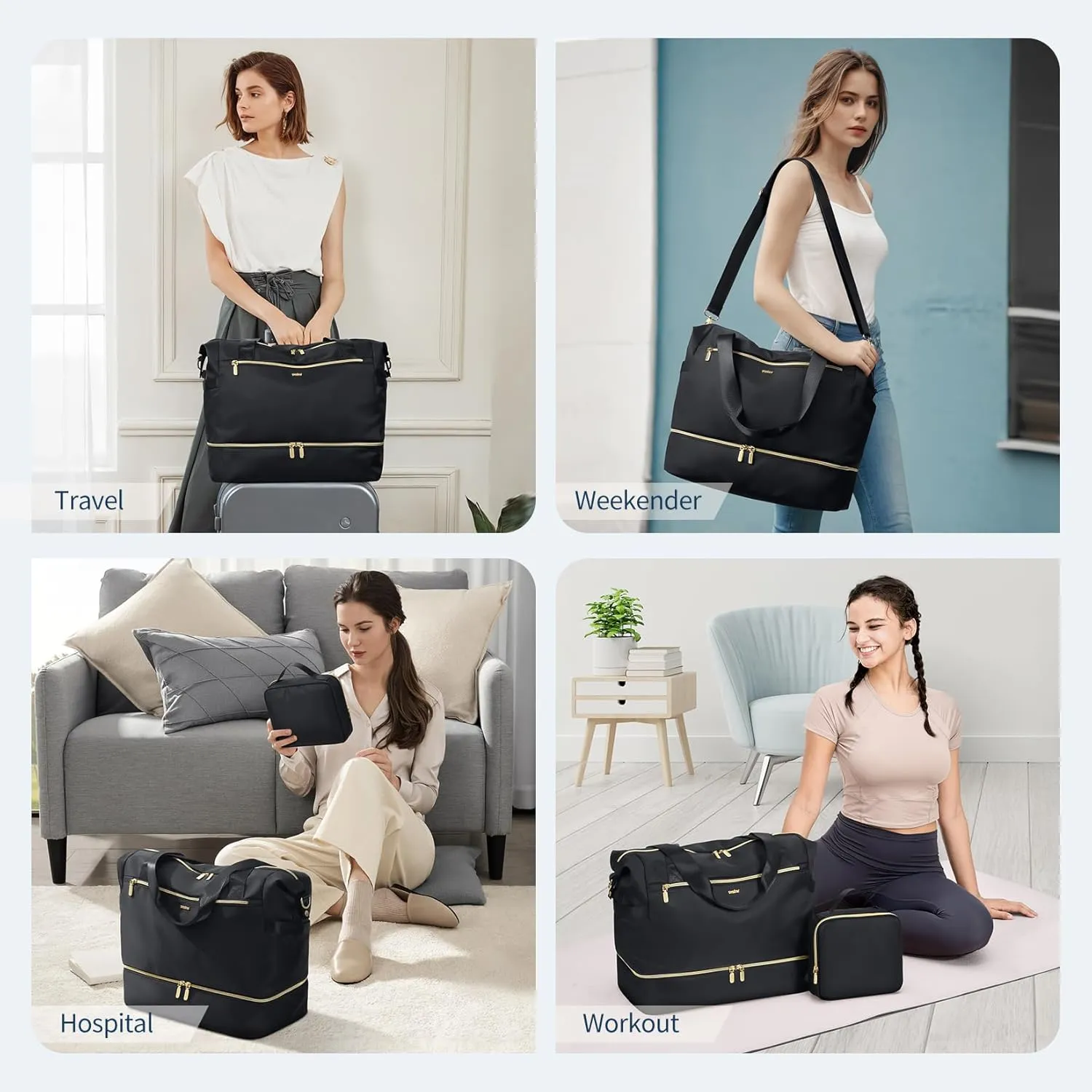 Travel Duffel Bags for Women Weekender Bags with Shoe Compartment Carry on Overnight Bags with Toiletry Bag Gym Bag with Wet Pocket Personal Item Travel Bag for Labor Delivery