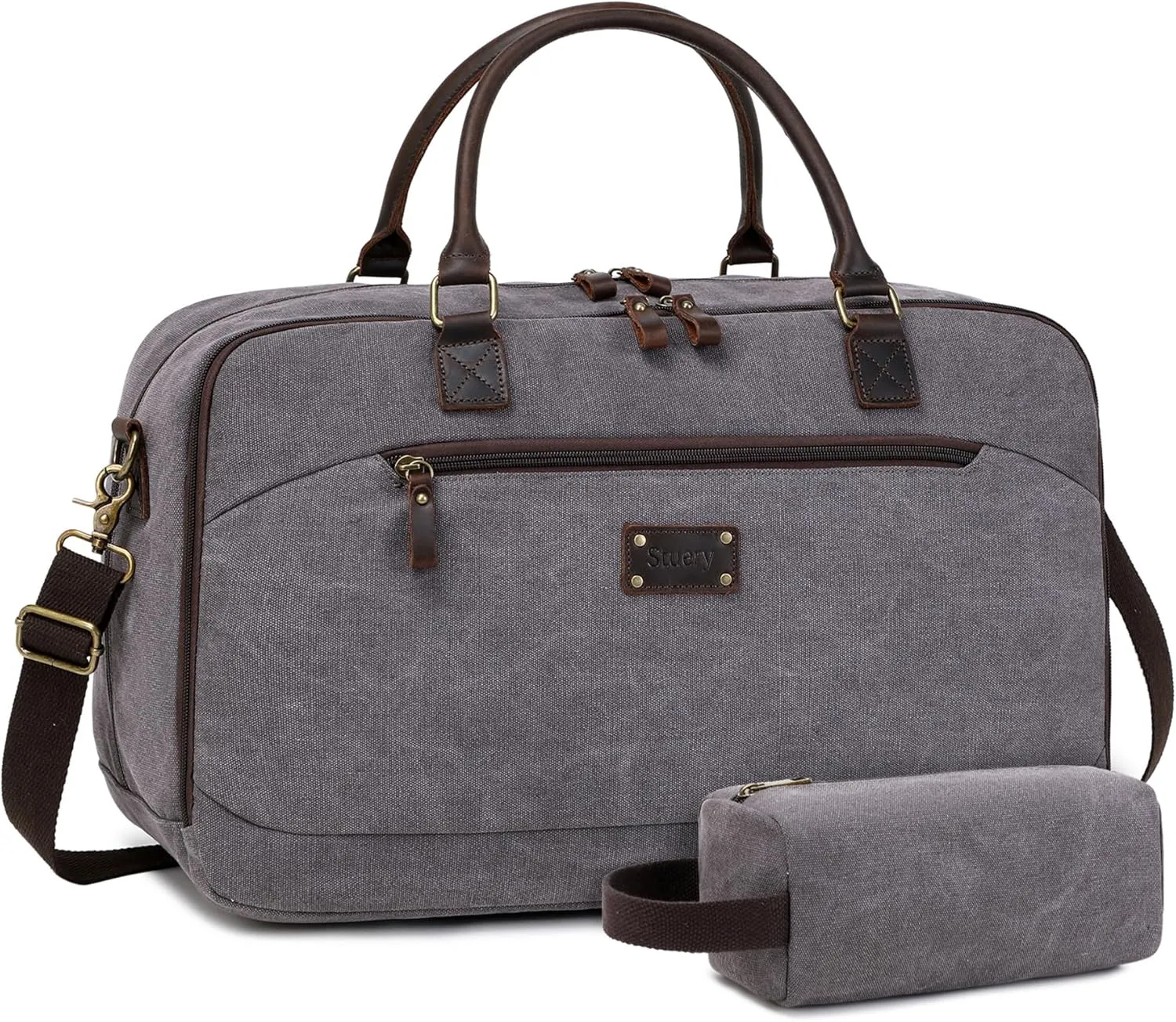 Travel Duffle Bag for Men Women, Foldable Canvas Duffel Bag with Toiletry Bag Overnight Weekender Carry on Bags for Airplanes | Grey Personal Item Travel Bag
