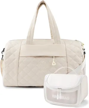 Travel Duffle Bag for Women Weekender Bag Luggage with Toiletry bag Shoe Pocket for Hospital,Gym and Airplane Travel,Beige