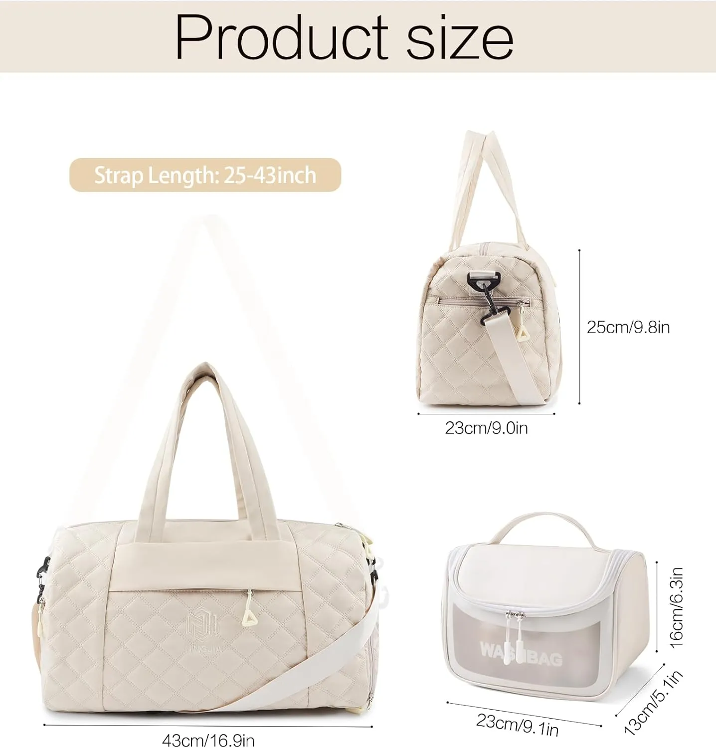 Travel Duffle Bag for Women Weekender Bag Luggage with Toiletry bag Shoe Pocket for Hospital,Gym and Airplane Travel,Beige