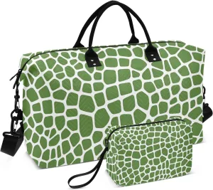 Travel Duffle Bag Gym Bag, Green Lizard Skin Print Weekender Bags for Women with Toiletry Bag Travel Tote Bag Swim Bag