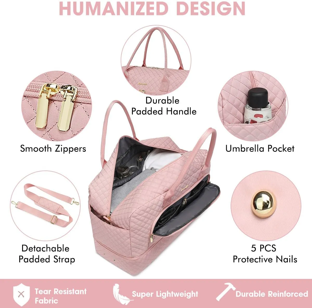 Travel Duffle Bag Weekender for Women - 38L Carry-On Overnight Personal Item Bag with Shoe Compartment & Wet Pocket Weekend Tote Bags with Toiletry Hospital Bags for Labor and Delivery