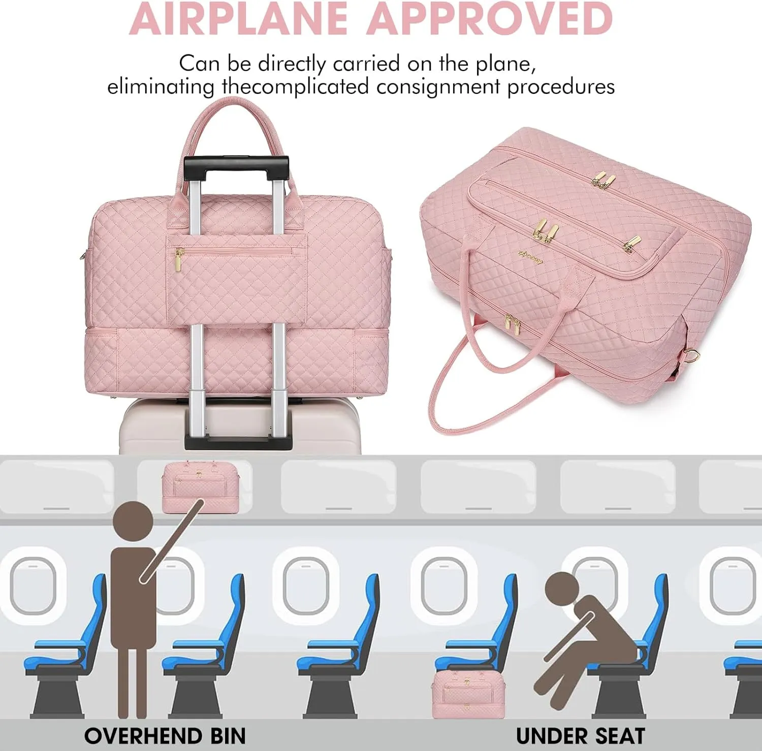 Travel Duffle Bag Weekender for Women - 38L Carry-On Overnight Personal Item Bag with Shoe Compartment & Wet Pocket Weekend Tote Bags with Toiletry Hospital Bags for Labor and Delivery