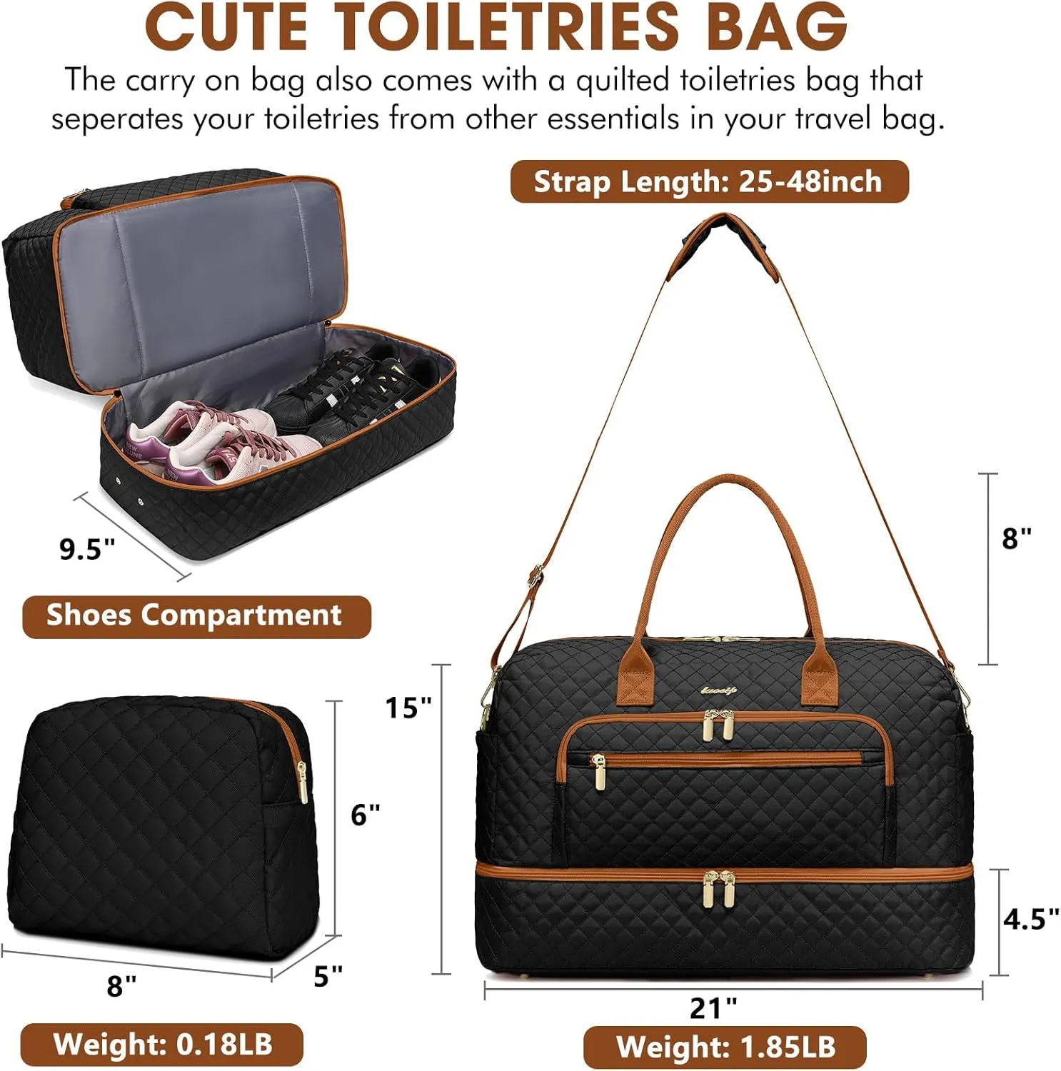 Travel Duffle Bag Weekender for Women - 38L Carry-On Overnight Personal Item Bag with Shoe Compartment & Wet Pocket Weekend Tote Bags with Toiletry Hospital Bags for Labor and Delivery