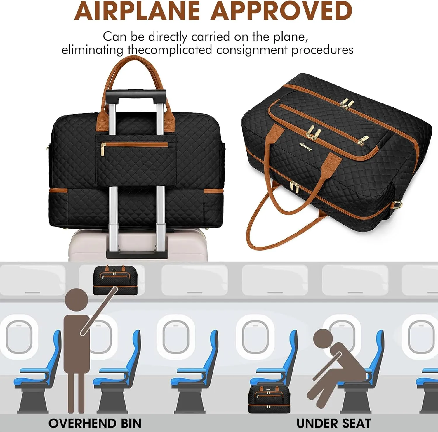 Travel Duffle Bag Weekender for Women - 38L Carry-On Overnight Personal Item Bag with Shoe Compartment & Wet Pocket Weekend Tote Bags with Toiletry Hospital Bags for Labor and Delivery