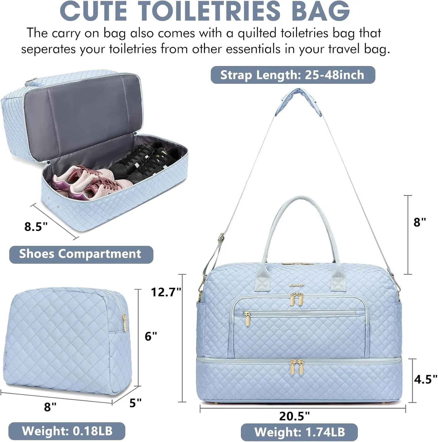 Travel Duffle Bag Weekender for Women - Carry-On Overnight Bag Personal Item Bag with Shoe Compartment & Wet Pocket Large Weekend Tote Bags with Toiletry Bag Hospital Bags for Labor and Delivery