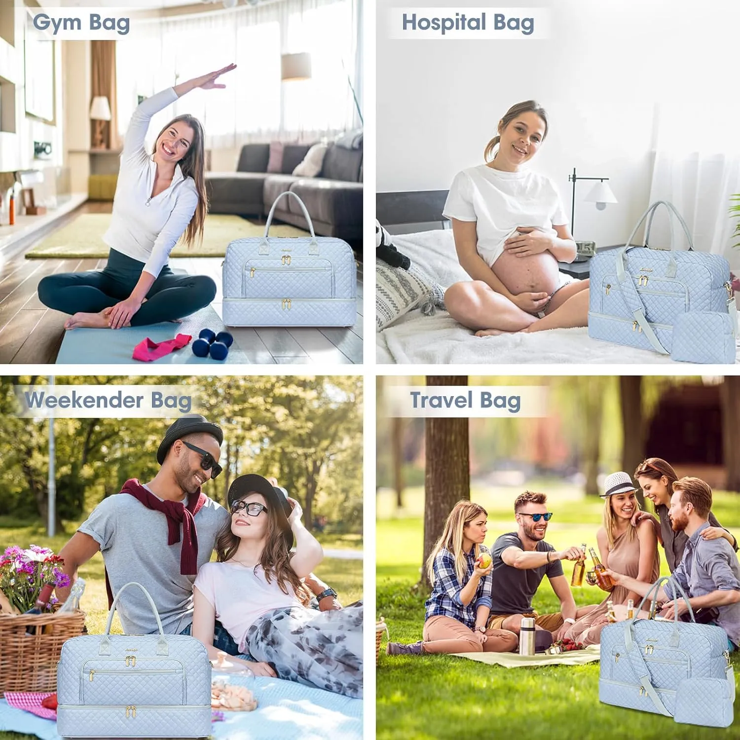 Travel Duffle Bag Weekender for Women - Carry-On Overnight Bag Personal Item Bag with Shoe Compartment & Wet Pocket Large Weekend Tote Bags with Toiletry Bag Hospital Bags for Labor and Delivery