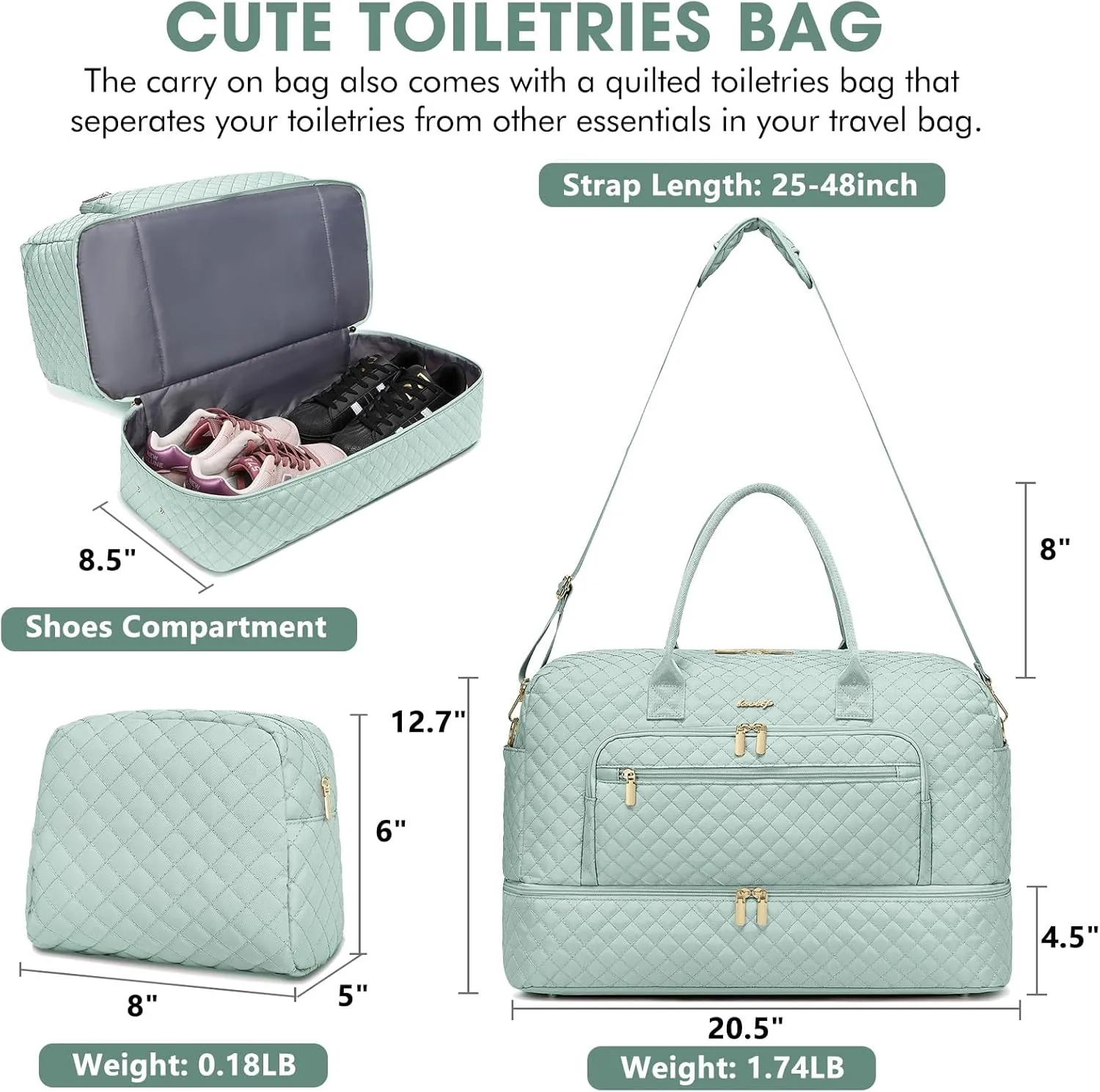 Travel Duffle Bag Weekender for Women - Carry-On Overnight Bag Personal Item Bag with Shoe Compartment & Wet Pocket Large Weekend Tote Bags with Toiletry Bag Hospital Bags for Labor and Delivery