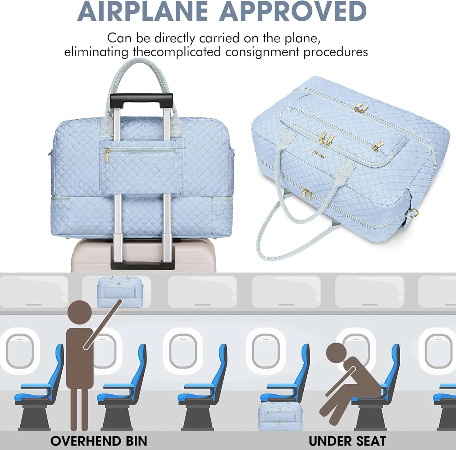 Travel Duffle Bag Weekender for Women - Carry-On Overnight Bag Personal Item Bag with Shoe Compartment & Wet Pocket Large Weekend Tote Bags with Toiletry Bag Hospital Bags for Labor and Delivery