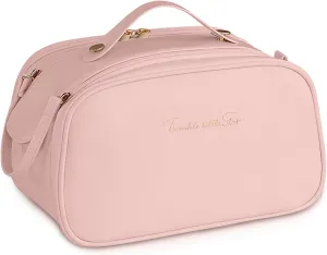 Travel Makeup Bag Large Capacity PU Leather Waterproof Cosmetic Bags With Handle and Divider Portable Cosmetic Bag, for Travel vacation Business Camping Trip Gym