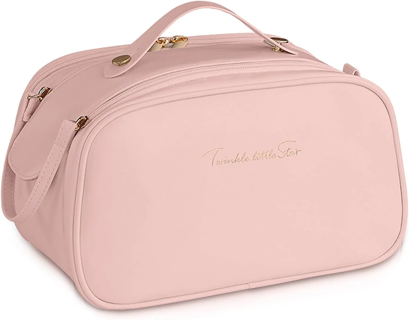 Travel Makeup Bag Large Capacity PU Leather Waterproof Cosmetic Bags With Handle and Divider Portable Cosmetic Bag, for Travel vacation Business Camping Trip Gym