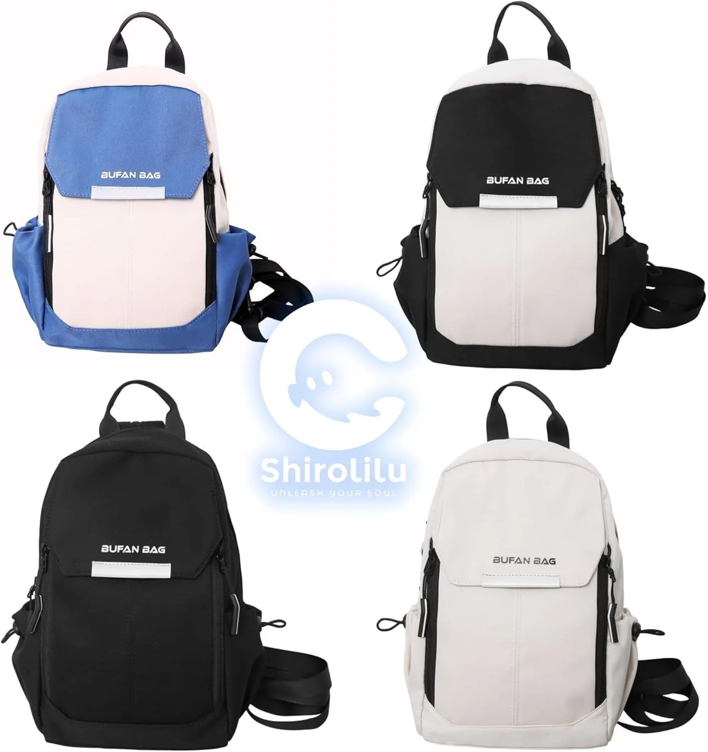 Travel Reflective Convertible Sling Backpack with Key Ring Strap, Large Capacity Water Resistant Anti-Theft Safety Chest Bags, Lightweight Crossbody Daypack for Work Hiking (Black White)